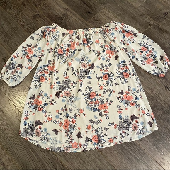 Audrey 3 + 1 dress off shoulder tunic style dress floral butterfly print lined - Picture 2 of 11